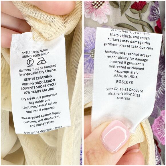 Rachel Gilbert Floral Embroidered Nya Long Sleeve Cocktail Mini Dress 6 US - Picture 11 of 12